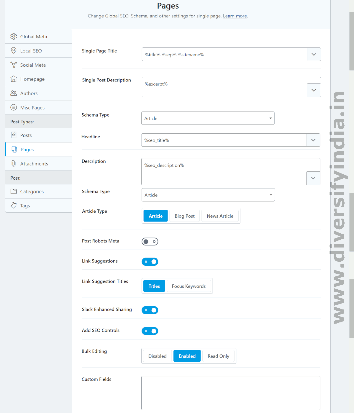 Rank Math SEO - Settings for WordPress Pages