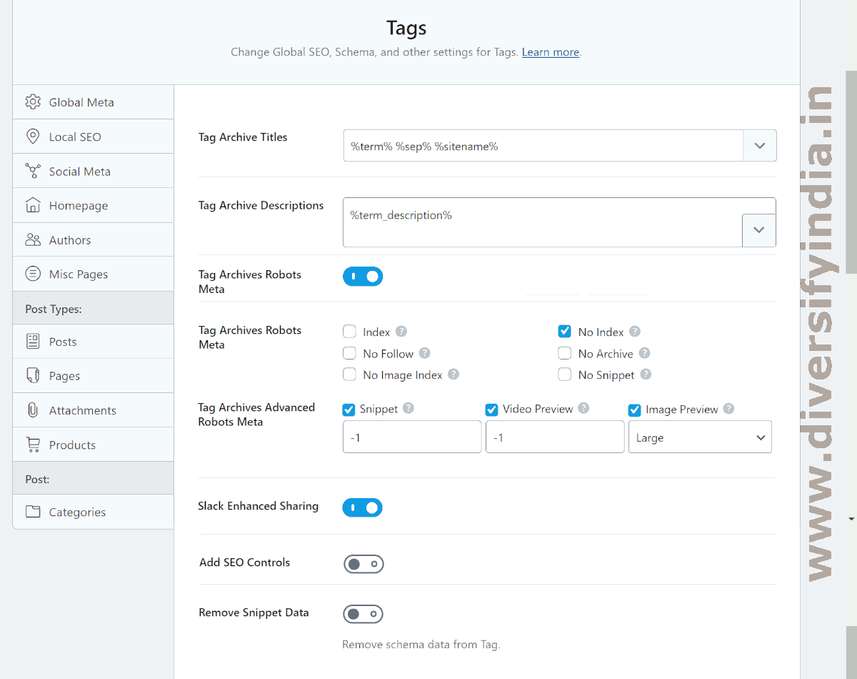 Rank Math Setting for Taxonomy Archive