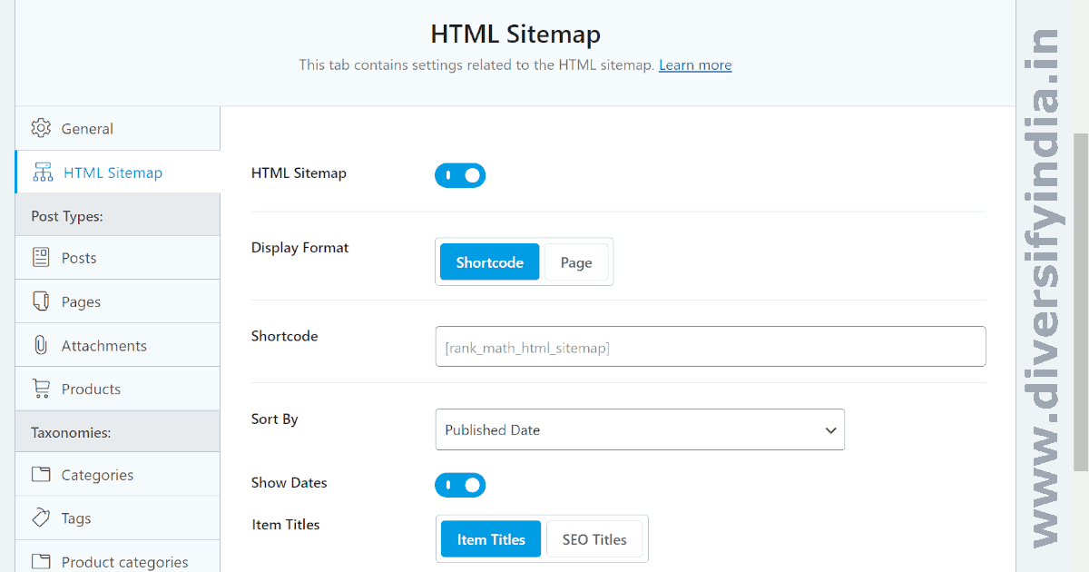 Rank Math SEO HTML Sitemap Setting