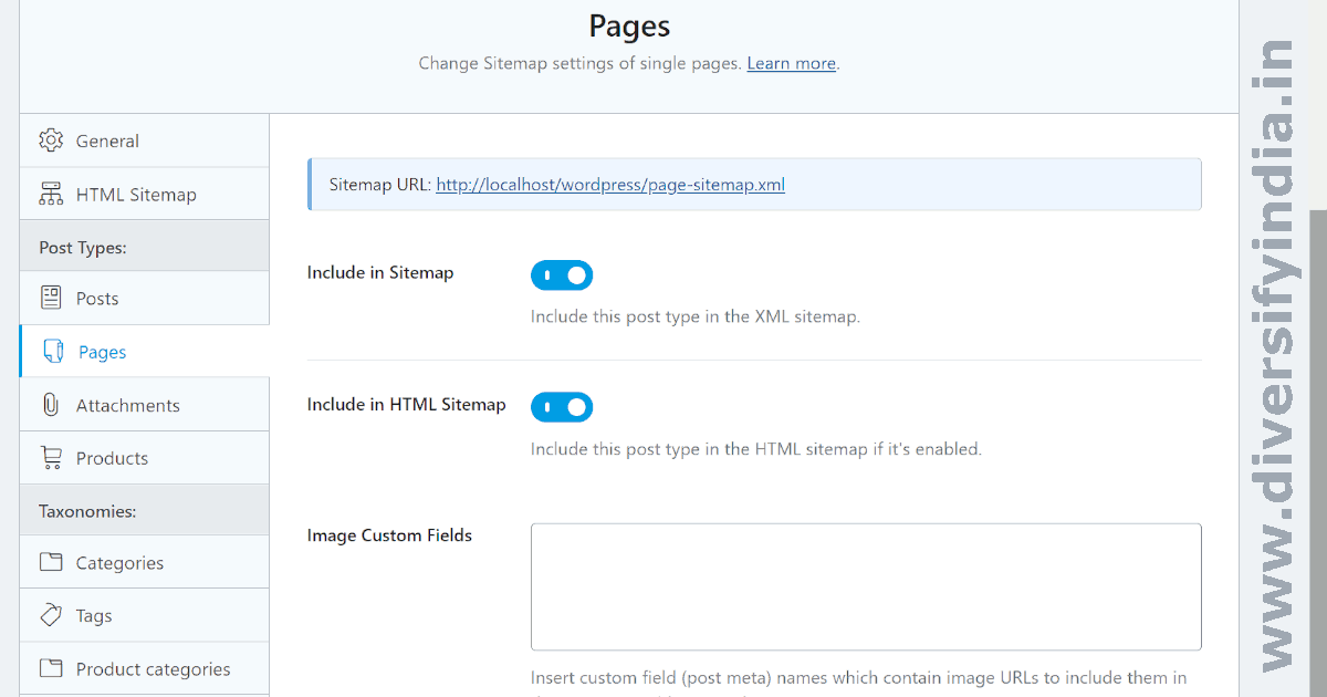 Pages Sitemap Settings for Rank Math SEO