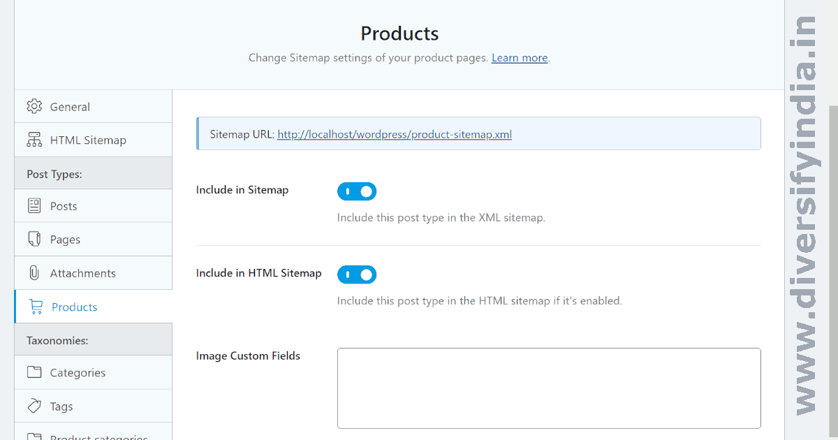 WooCommerce Products Sitemap Settings