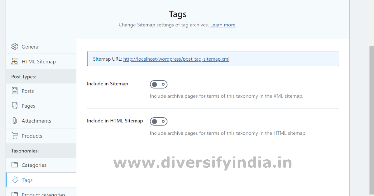 Disable tags from the sitemap