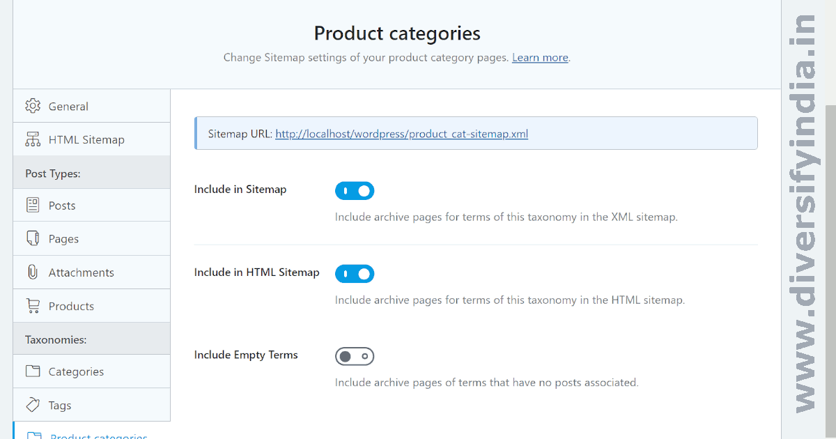 WooCommerce Product Categories Sitemap Settings