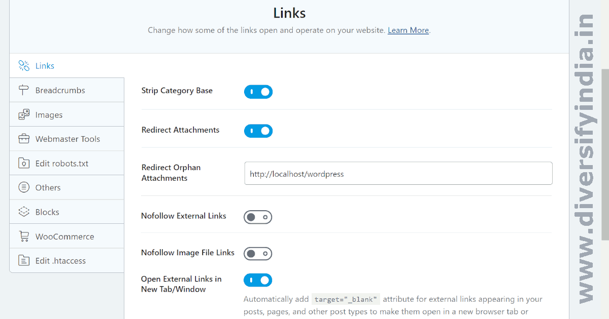 Rank Math General Settings - Links