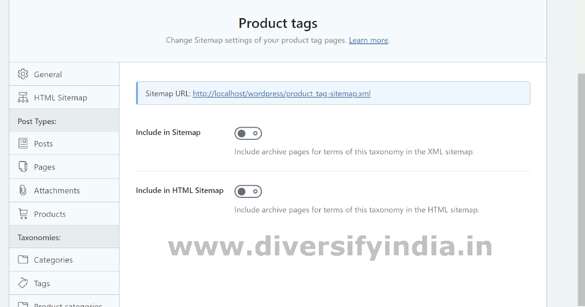 WooCommerce Product Tags Sitemap Settings
