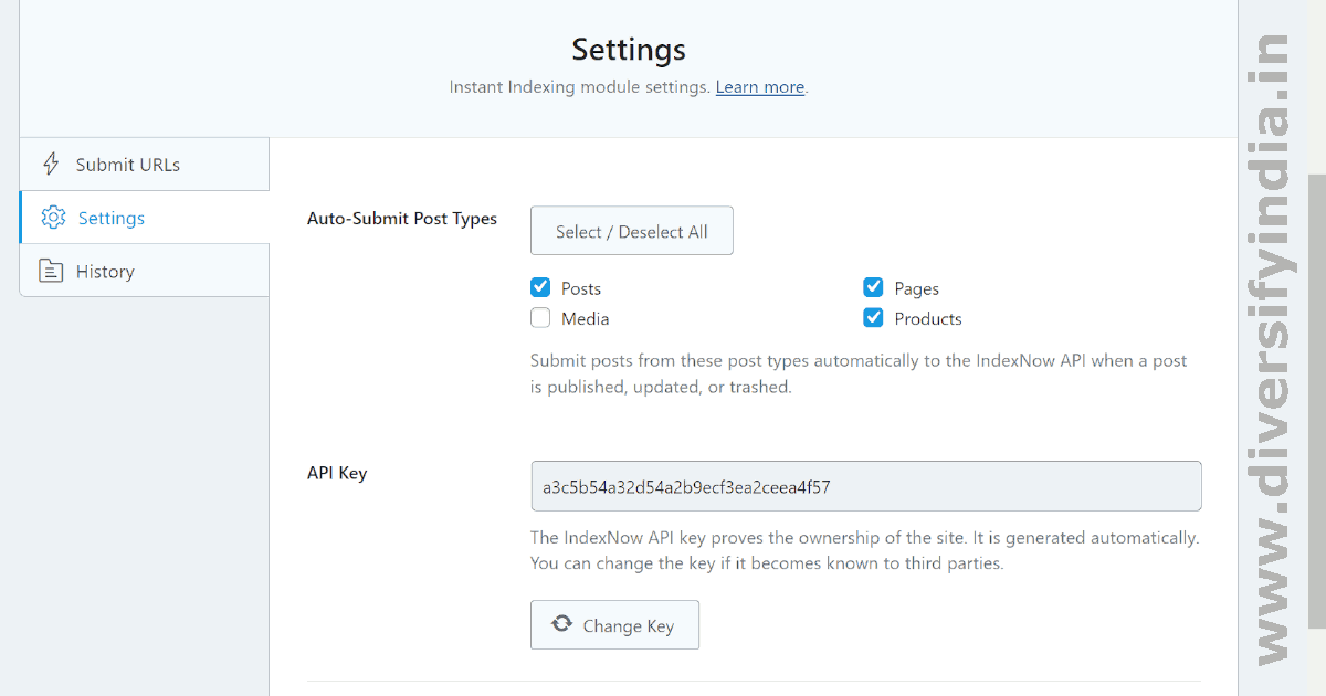 Rank Math Instant Indexing Settings