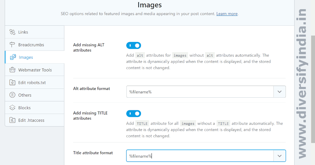 Rank Math Image SEO Settings