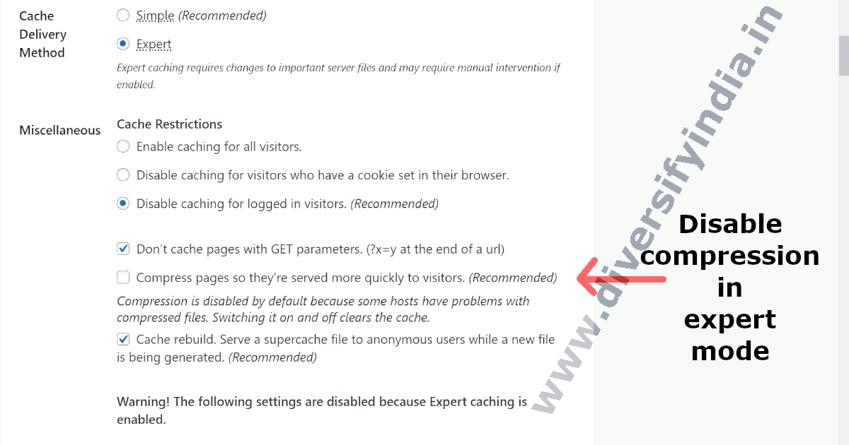 WP Super Cache Expert Mode Settings for Apache Server