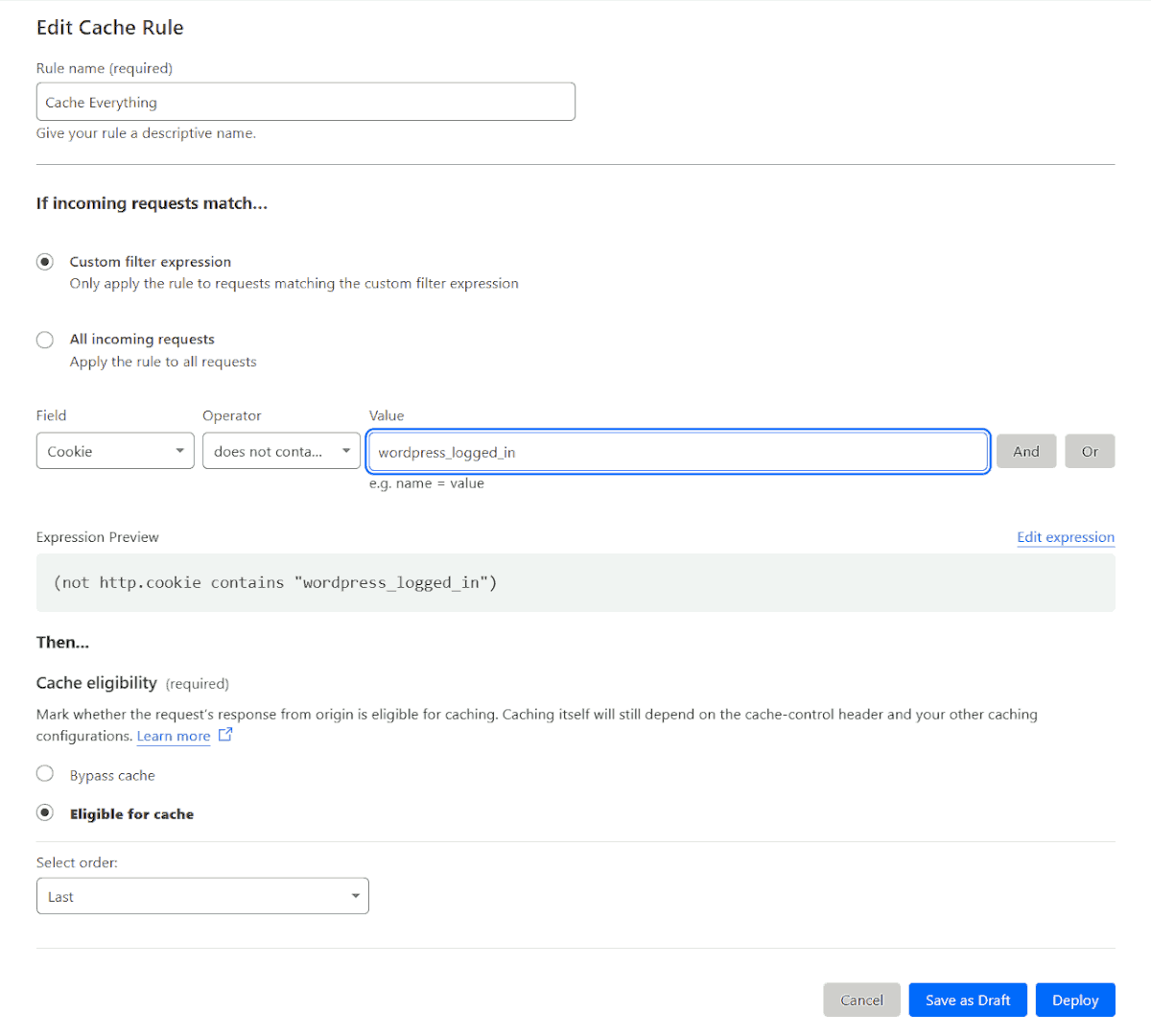 Cloudflare Cache Everything Rule