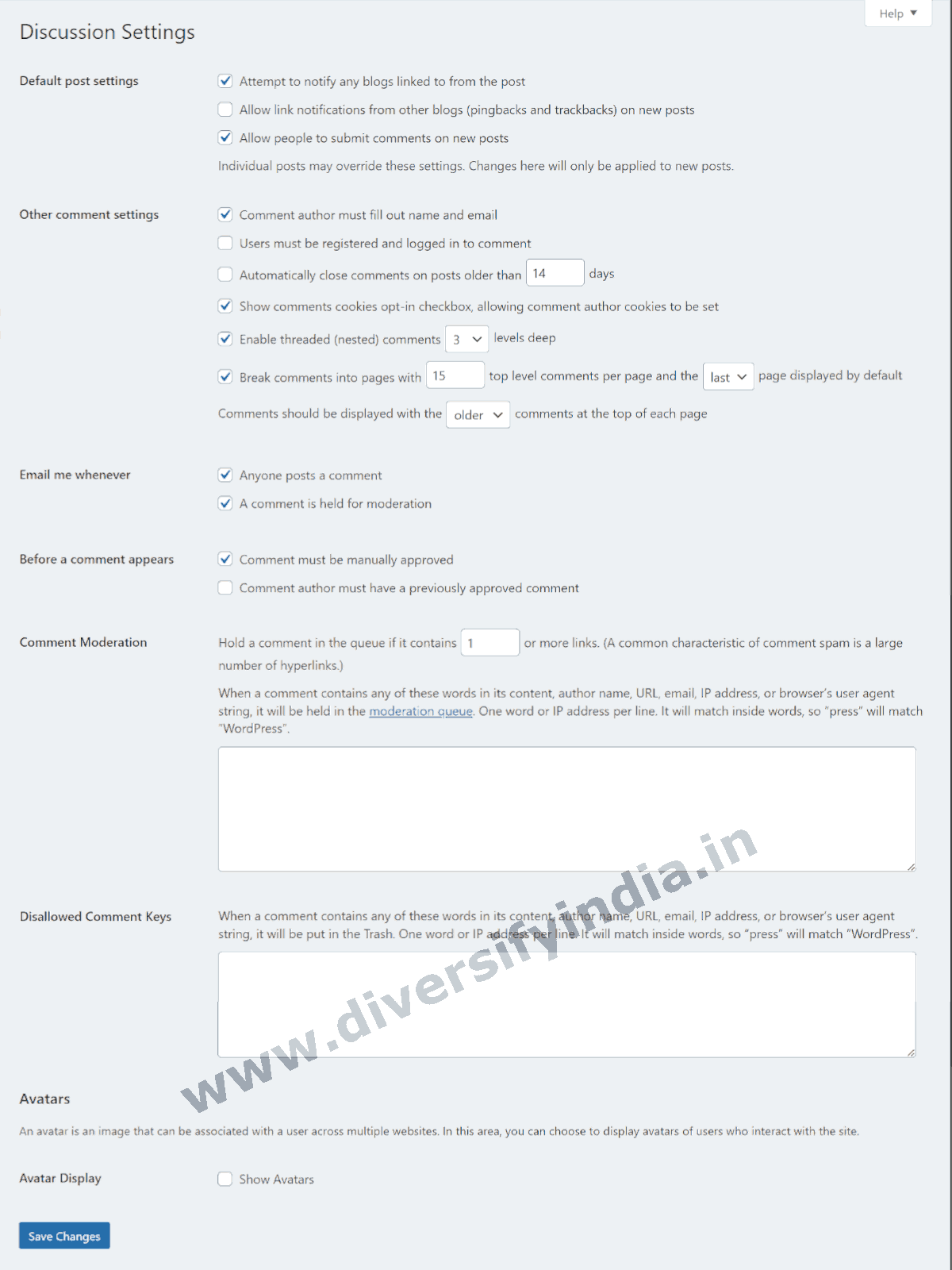 WordPress Discussion Settings