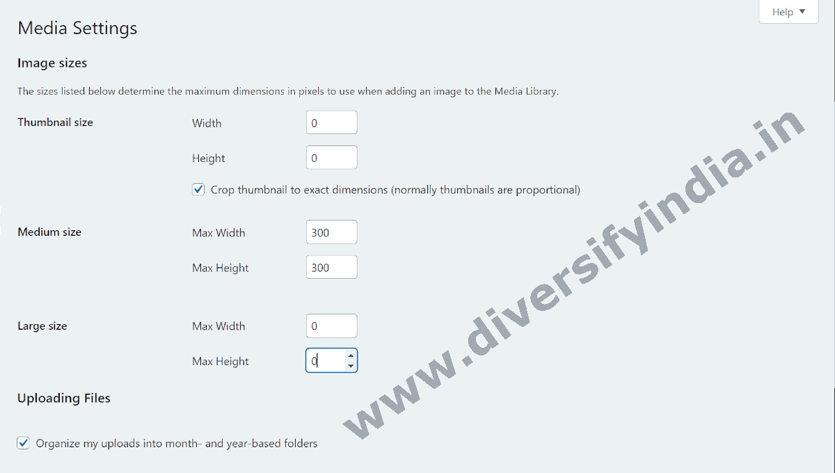 WordPress Media Settings