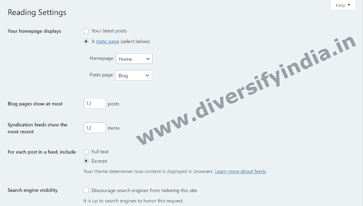 WordPress Reading Settings